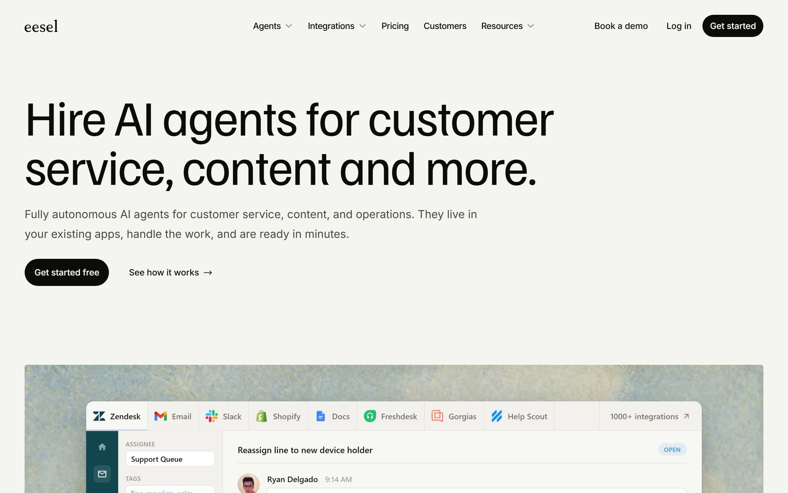 The eesel AI website at eesel.ai